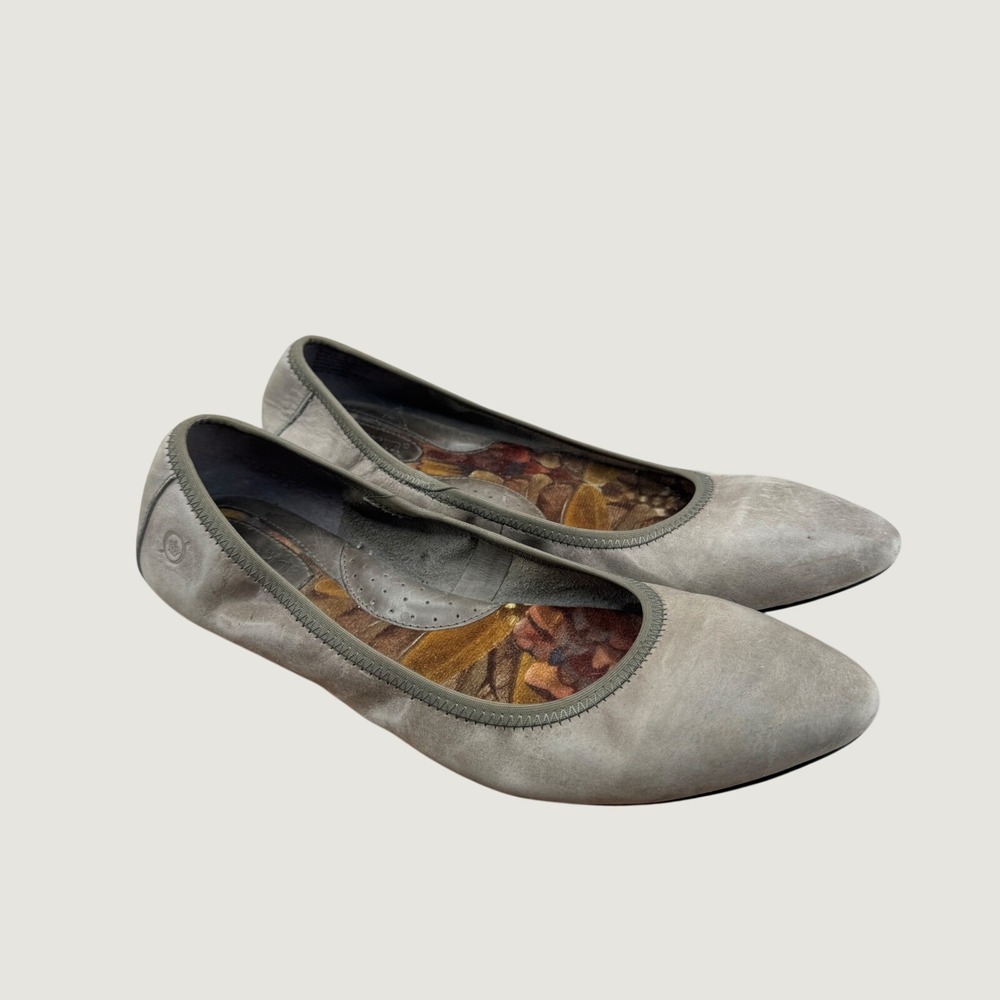 Born Ballet Flats 9.5 Grey Leather Pointed Toe Comfort Slip On Minimalist Preppy